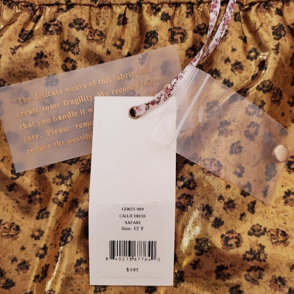 New Girls Love Shack Fancy Callie Gold Metallic Dress Size 12Y - Picture 9 of 12